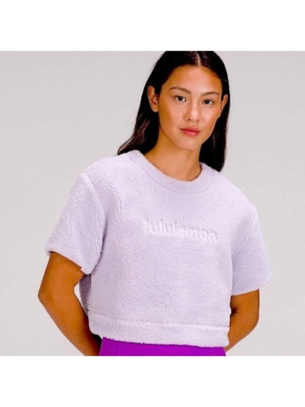 Lululemon Women's Lavender Textured Fleece Embroidered Logo Sleeve Shirt Size 6 - Picture 2 of 11